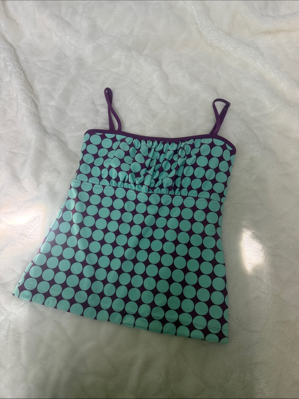 Shade & Shore Purple and Teal Polka Dot Tankini Top